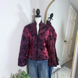 Sheri Martin Vintage 90s Red Floral Detailing Button Blazer